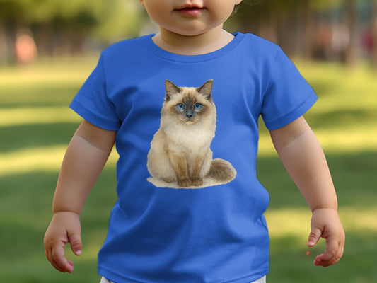 Cute Cat Print Blue Kids T-shirt for Casual Wear product type