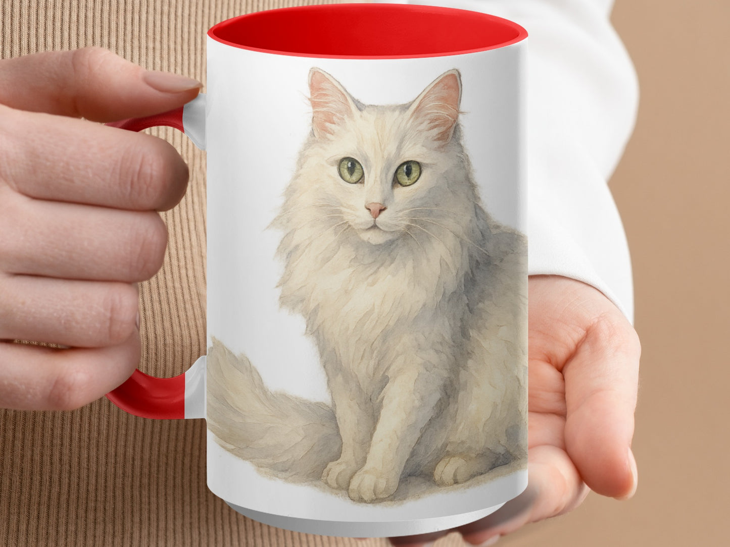 Elegant Cat Illustration on Red Rim Mug product