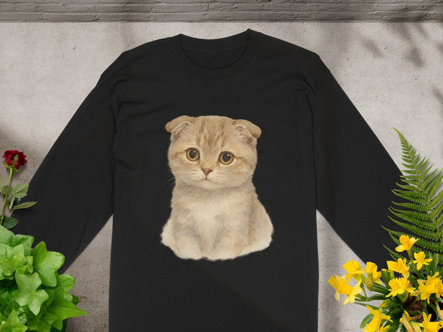 Cute Scottish Fold Kitten Printed Black Shirt product type