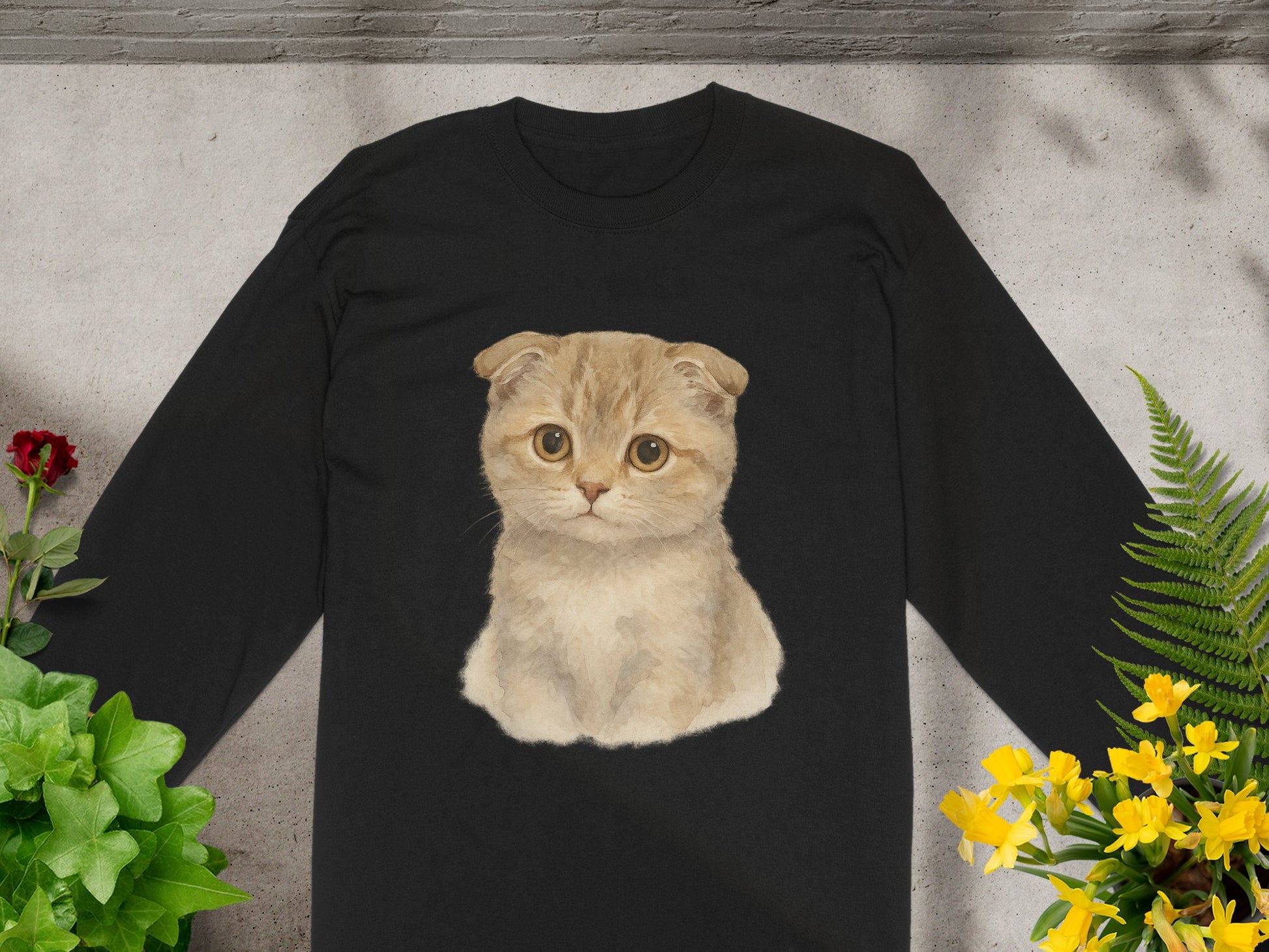 Cute Scottish Fold Kitten Printed Black Shirt product type