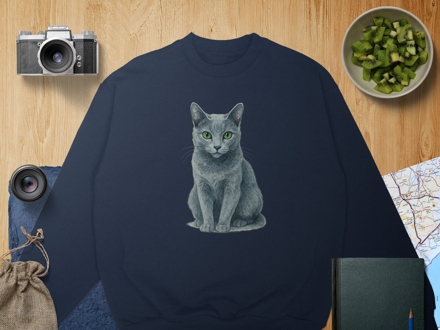 Grey Cat Art on Navy Blue Background Sweatshirt product