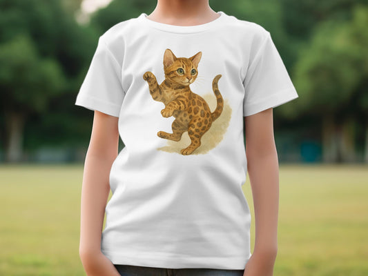 Playful Bengal Cat Design on Kids T shirt product type