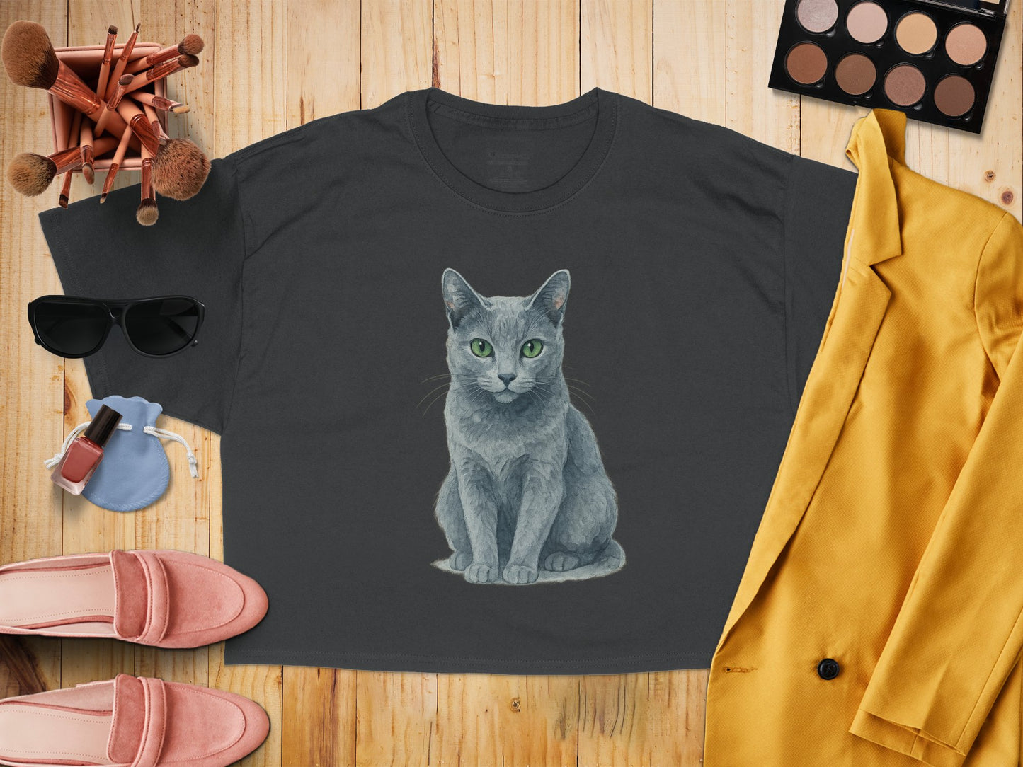 Gray Cat Graphic Print Short Sleeve Crop Top product