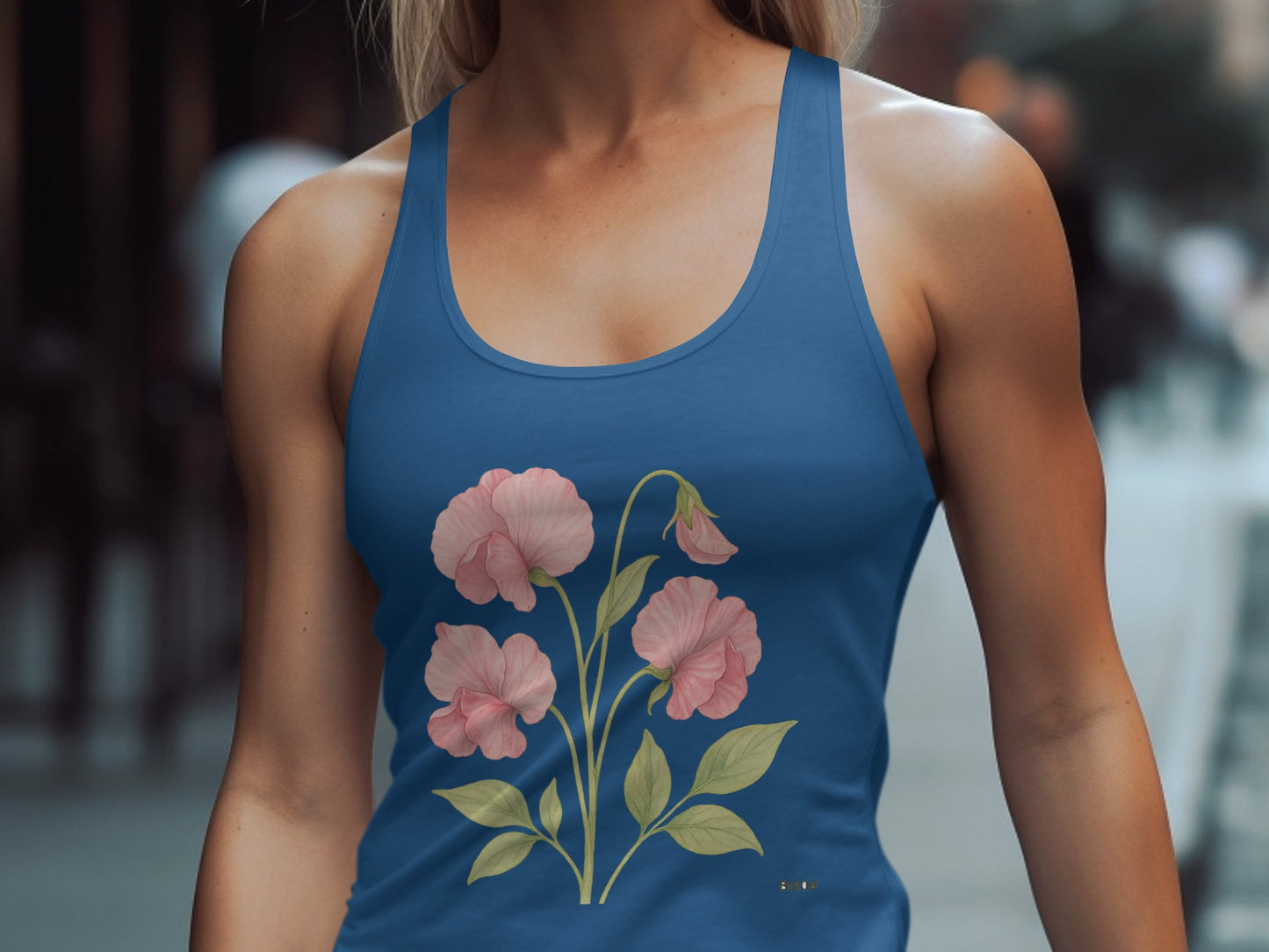 Floral Graphic Print Blue Tank Top product type