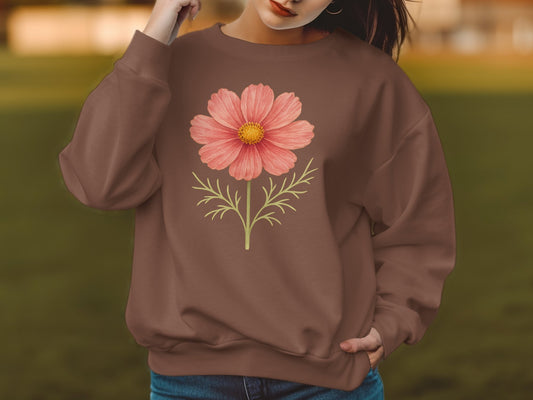 Floral Pink Cosmos Print Cozy Sweatshirt Product