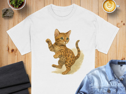 Cute Kitten Illustration on White T-Shirt product type