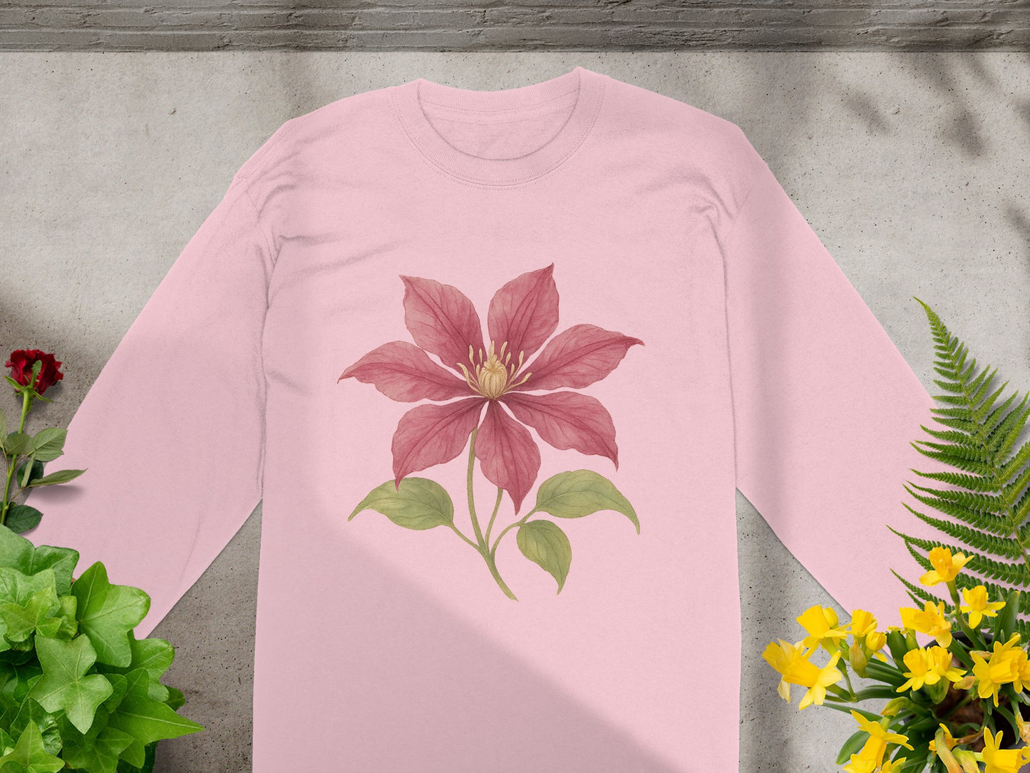 Beautiful Red Flower Graphic Long Sleeve Shirt product