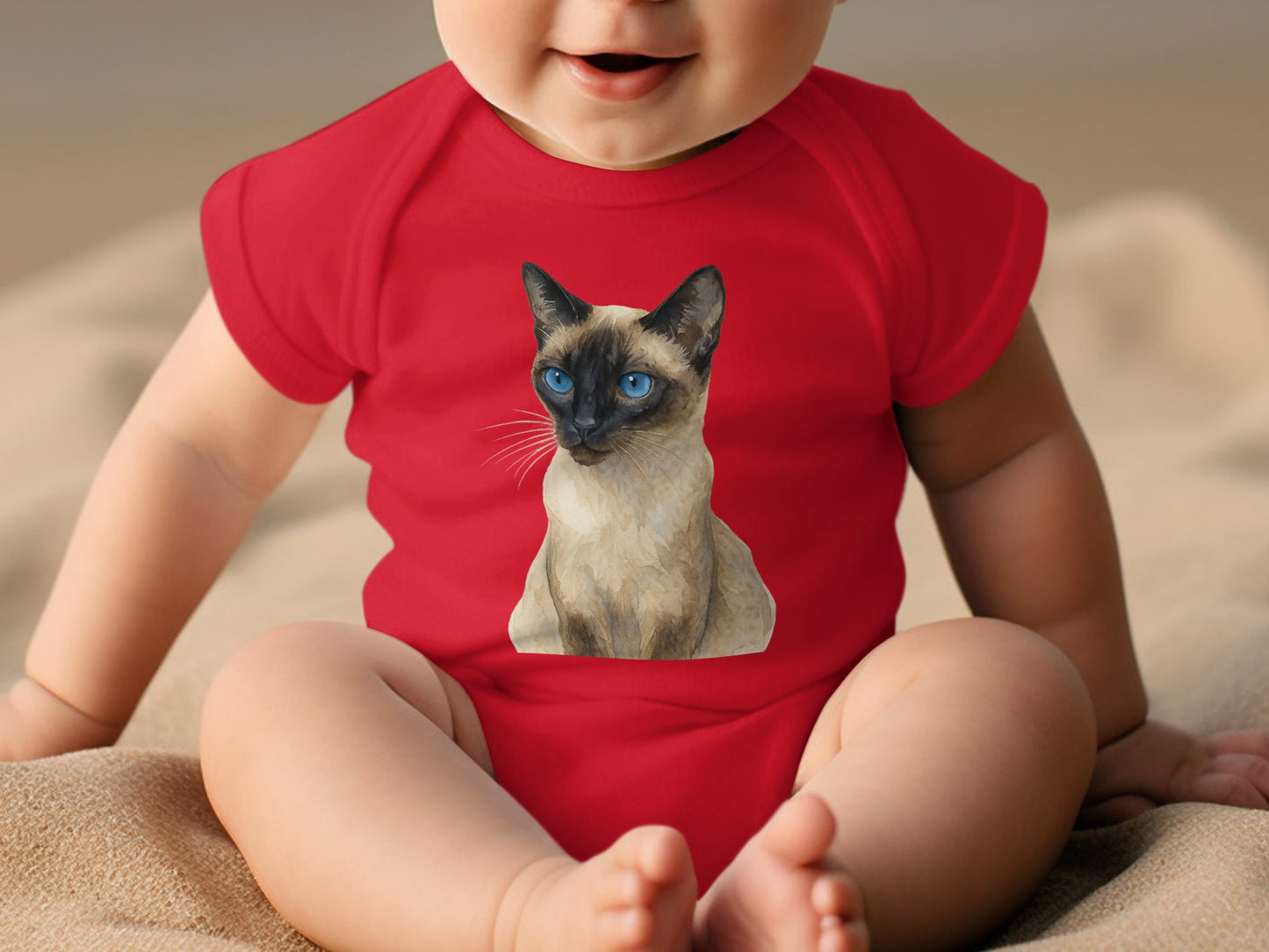 Adorable Red Baby Onesie with Siamese Cat Print product