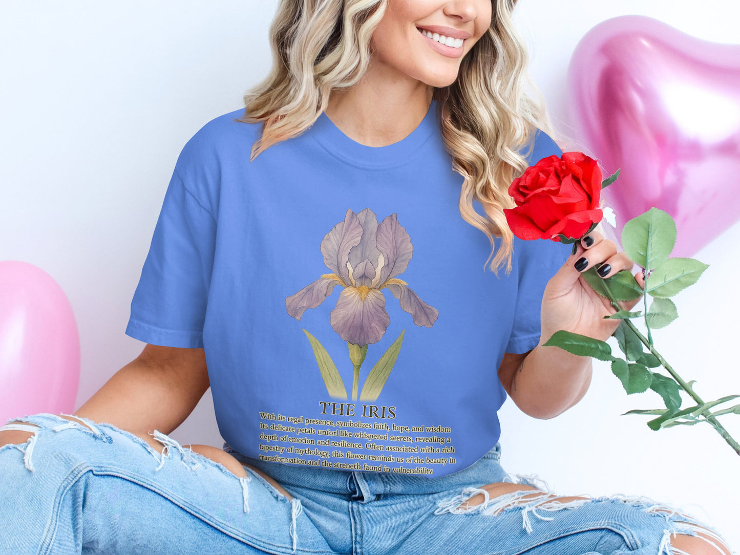 Elegant Floral Graphic Design Blue T-shirt product