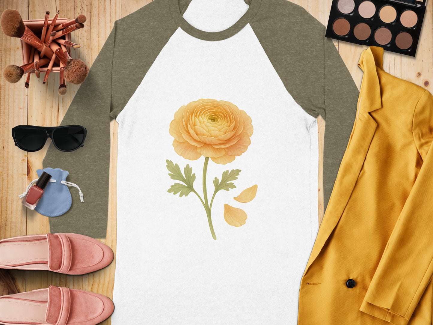 Yellow Flower Graphic Design Baseball Sleeve Shirt product