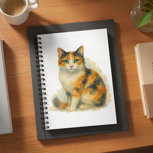 Cute Calico Cat Sitting on Spiral Bound Notebook product type