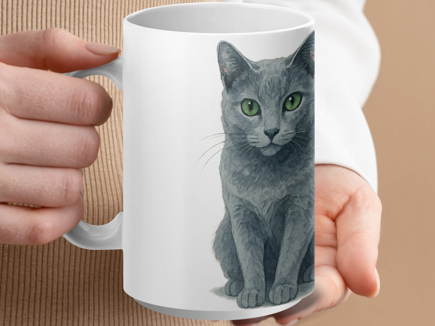 Realistic Gray Cat Illustration Ceramic Mug product