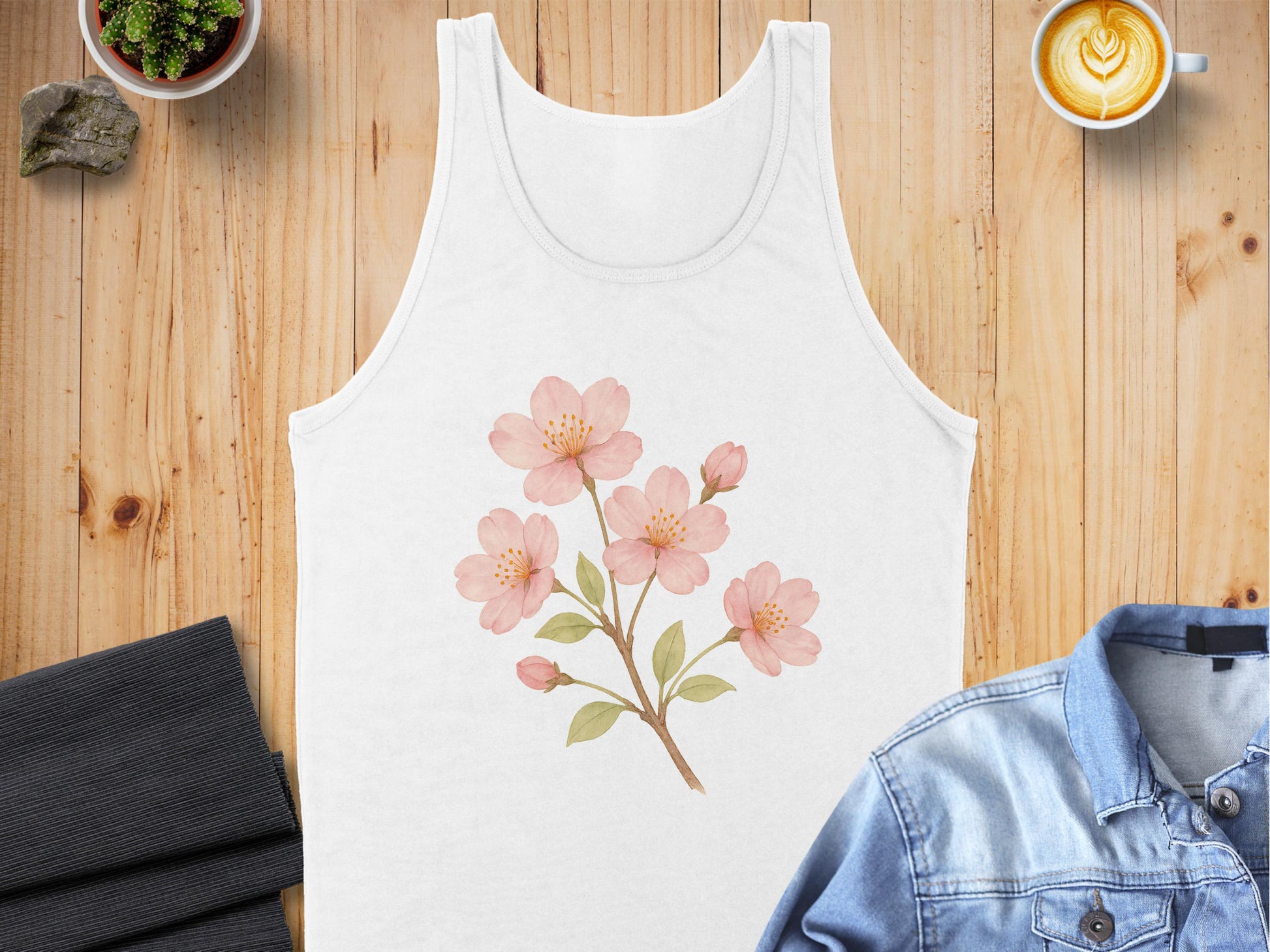 Cherry Blossom Printed White Tank Top product type