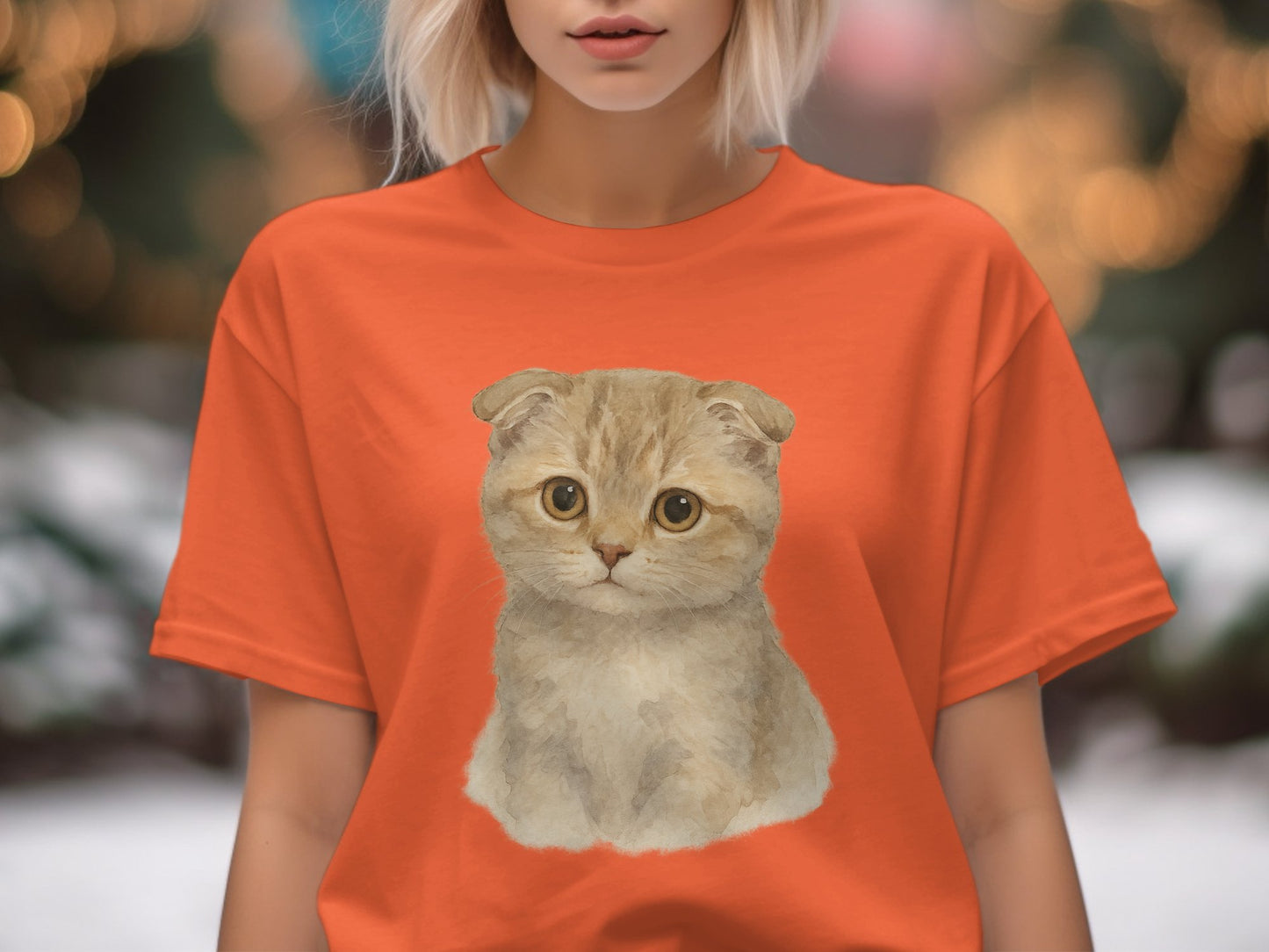 Adorable Kitten Print Orange Women's Shirt product type