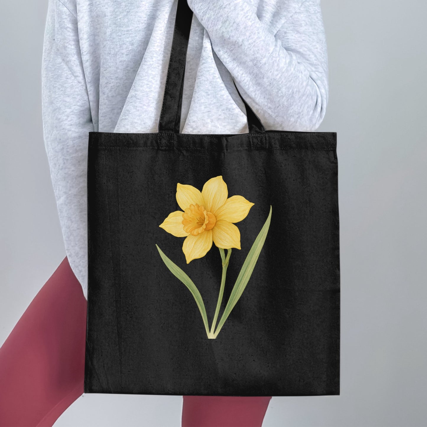 Stylish Black Tote Bag with Yellow Flower Print product