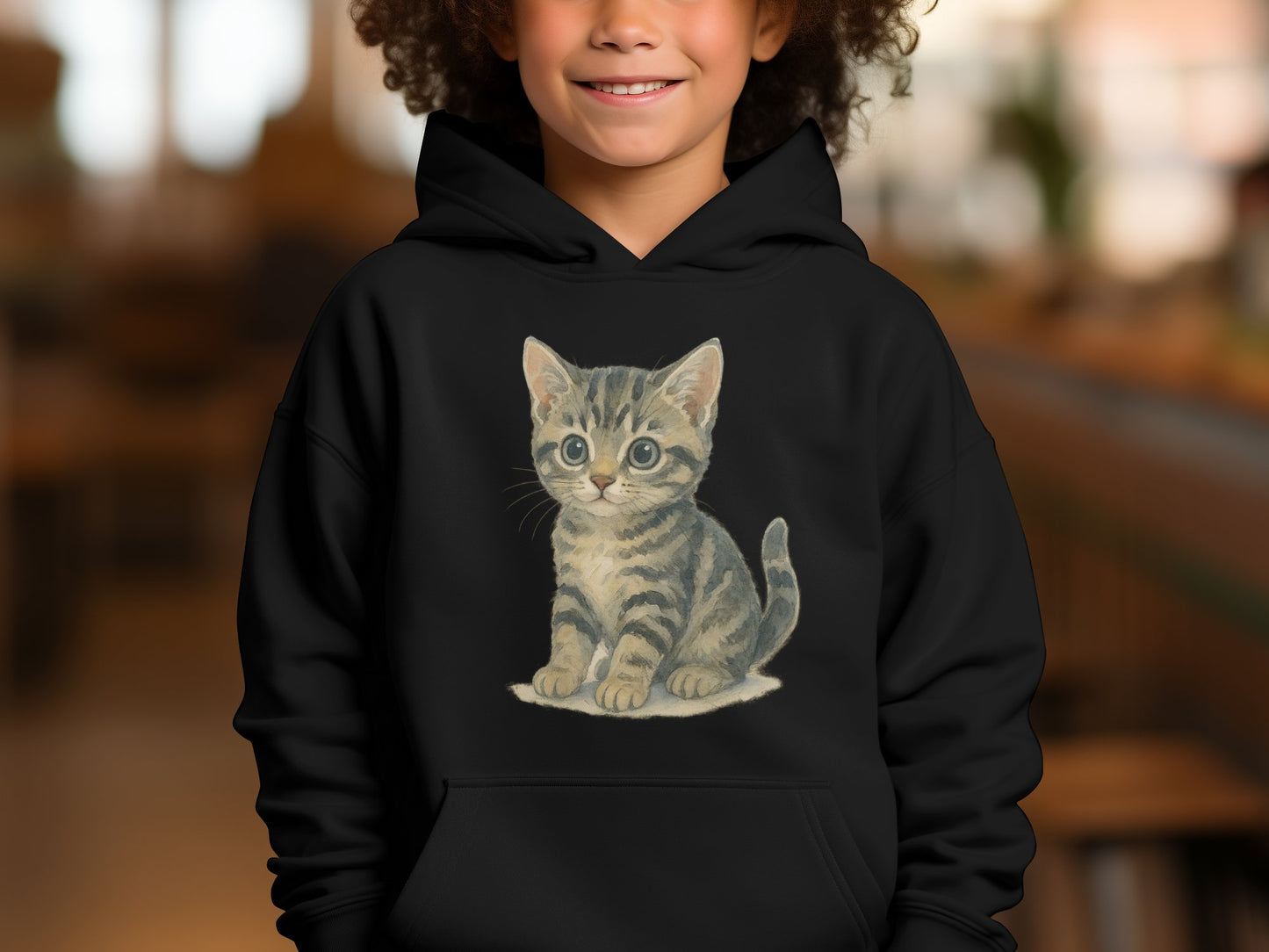Cute Kitten Design on Black Kids Hoodie product type