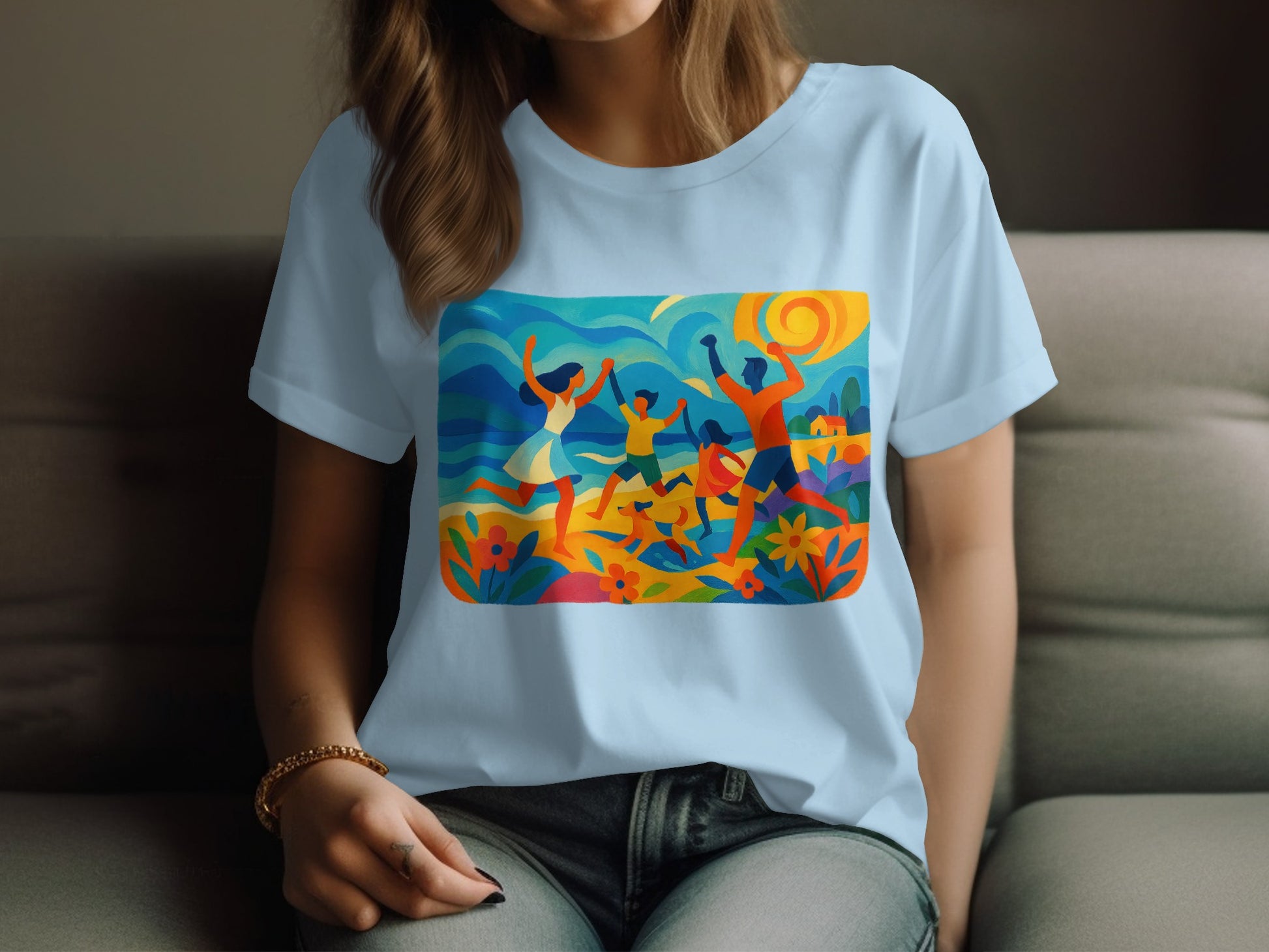 Vibrant Summer Scene Graphic on Casual Shirt product