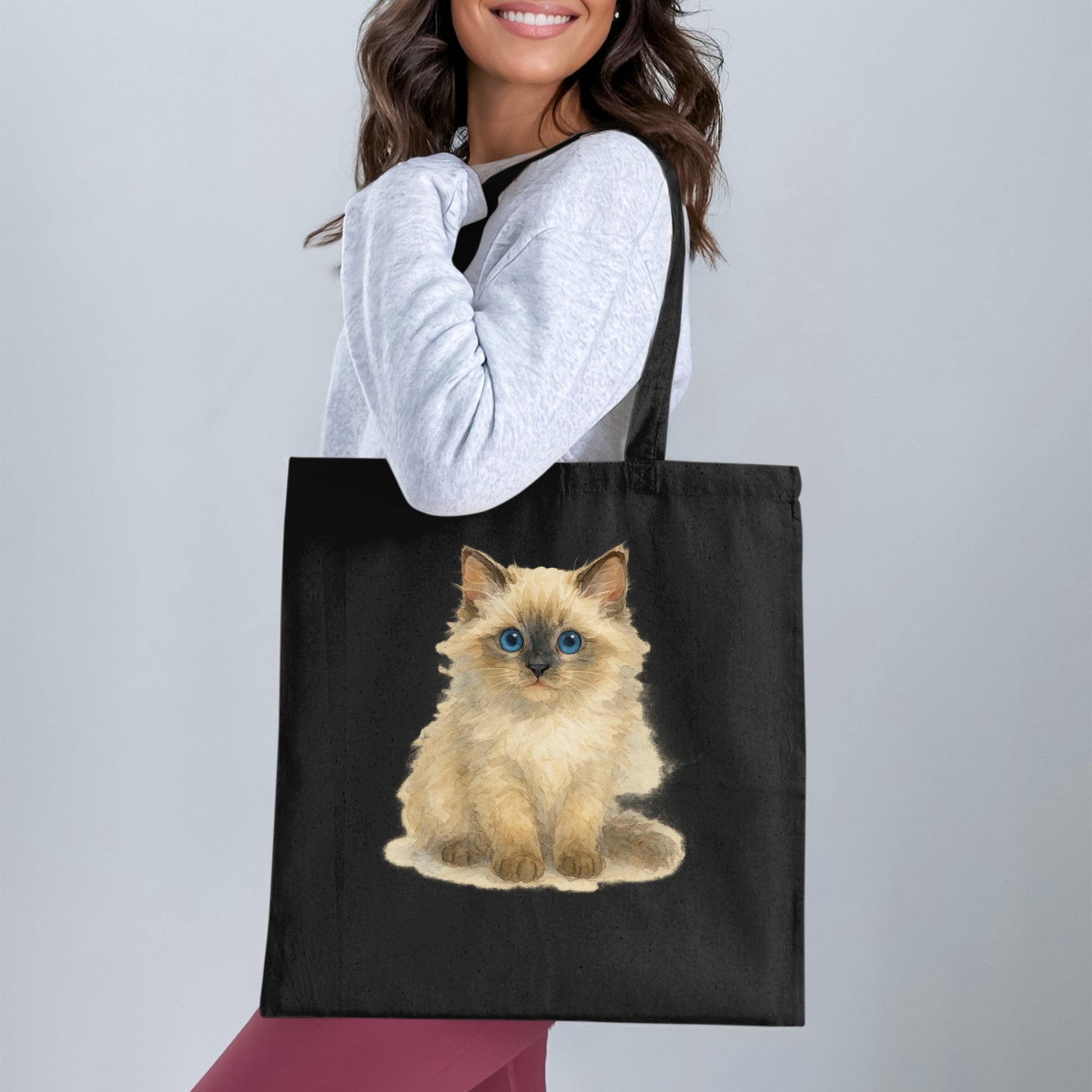 Adorable Kitten Design on Black Tote Bag Product