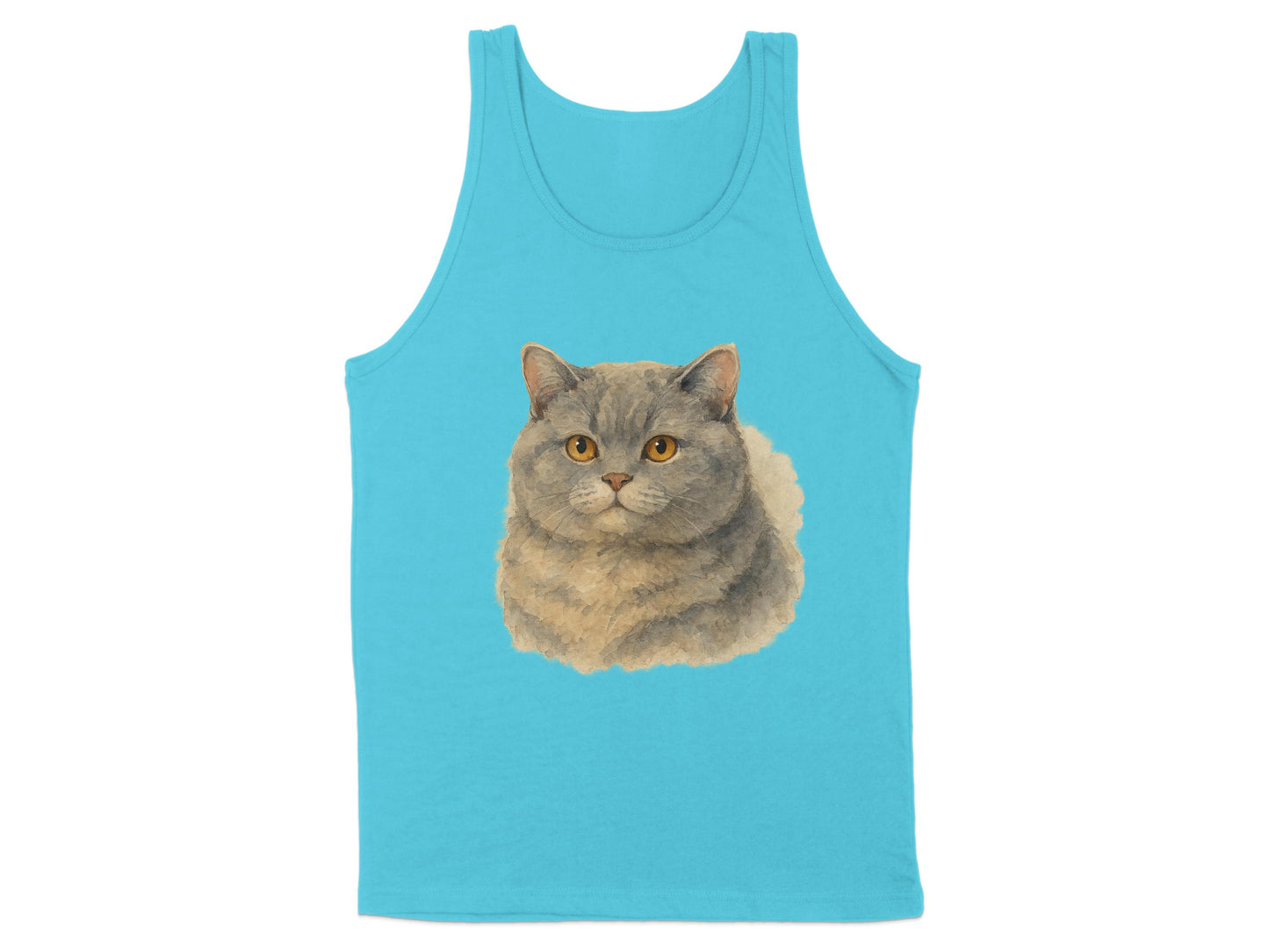 Adorable Grey Cat Print on Bright Blue Tank Top Product