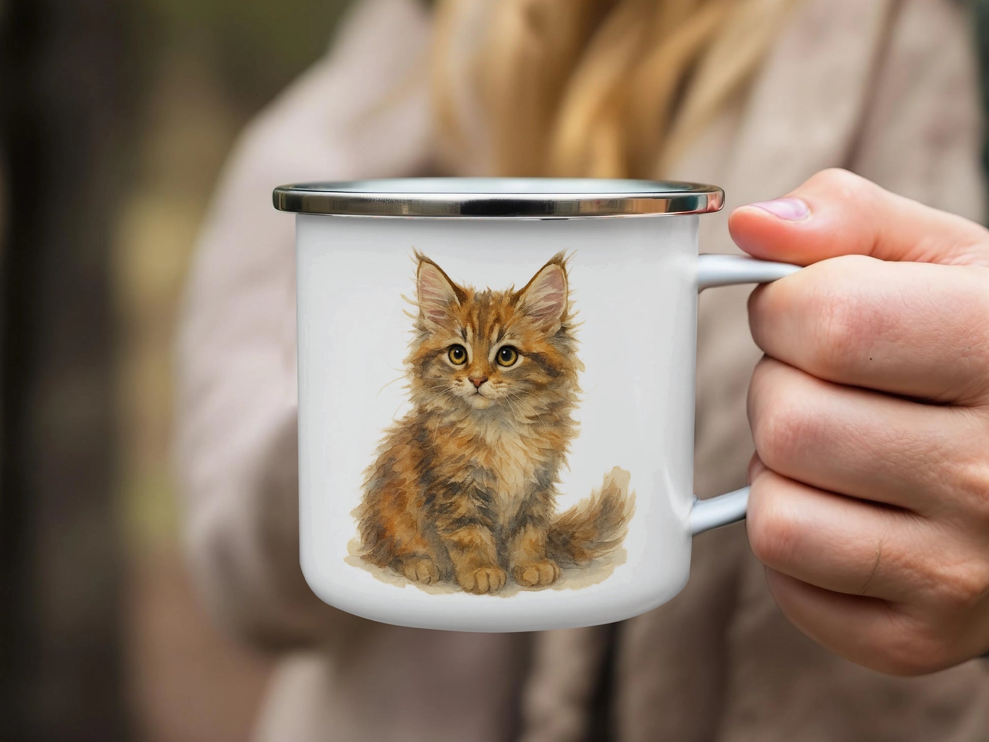 Cute Fluffy Kitten Design on White Mug product