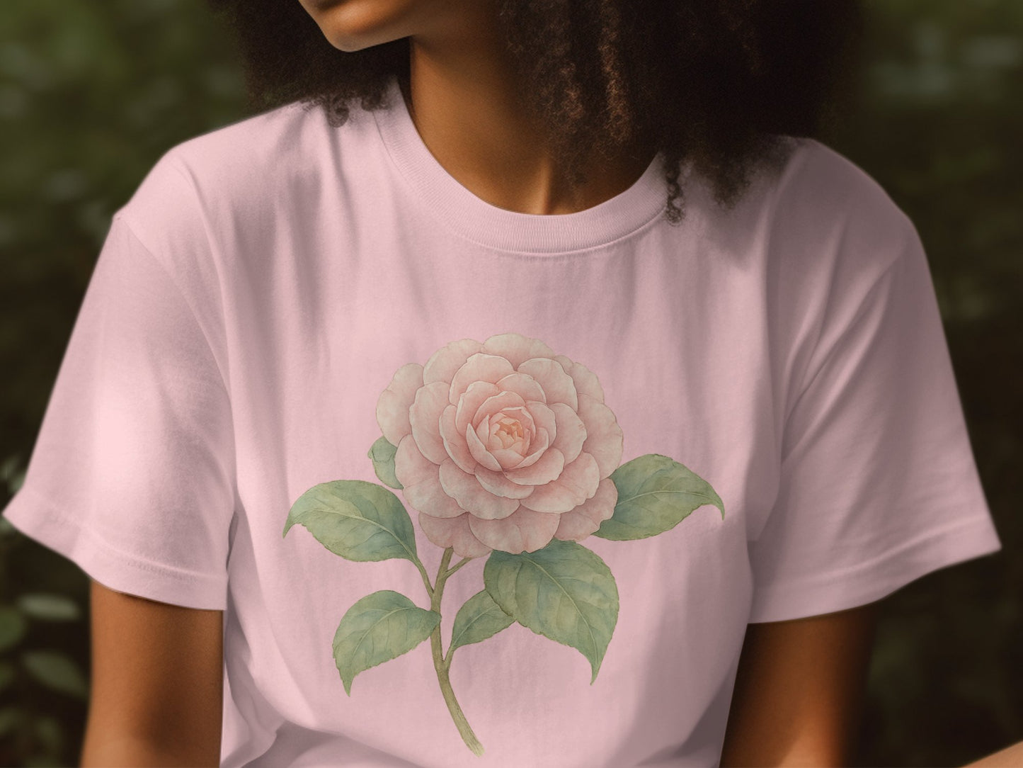 Delicate Pink Camellia T-Shirt Floral Art product type