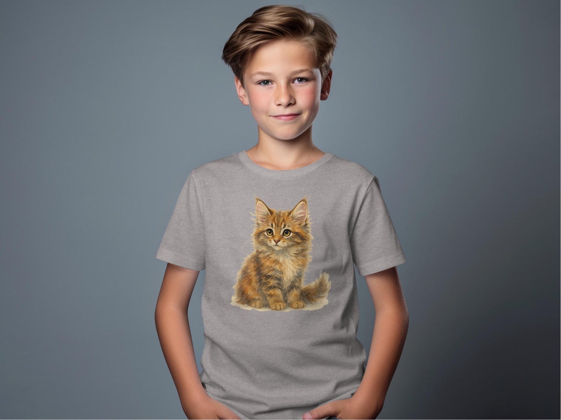 Adorable Kitten Design on Boys Gray T Shirt product