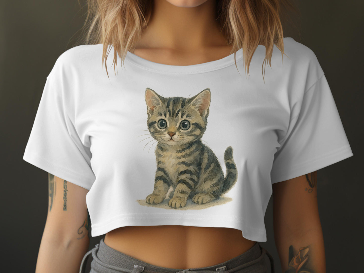 Adorable Kitten Print on Trendy Crop Top product type