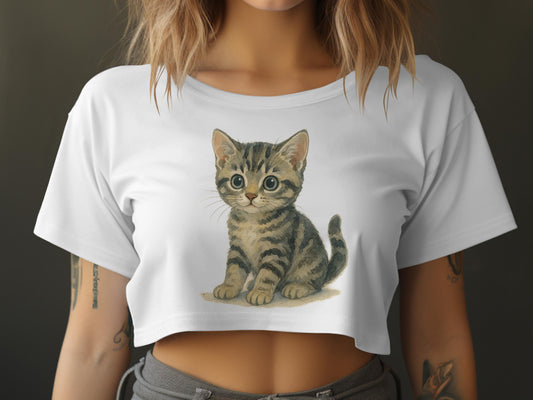 Adorable Kitten Print on Trendy Crop Top product type