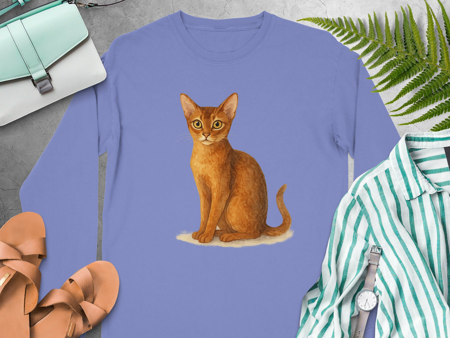 Cute Cat Illustration on Casual Long Sleeve Shirt product type