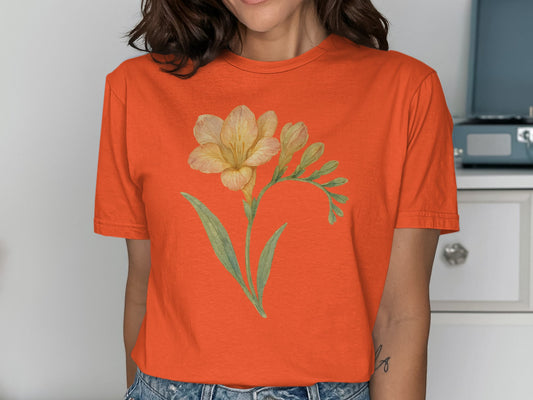 Bright Orange Floral Design Graphic T-Shirt product