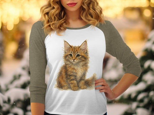 Adorable Kitten Illustration on Raglan Sleeve Shirt product