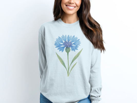 Beautiful Blue Flower Graphic Long-Sleeve Shirt product type