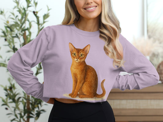 Adorable Cat Printed Long Sleeve Crop Top product