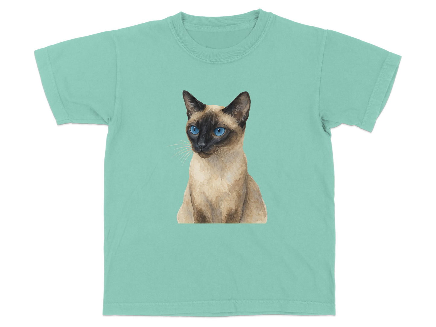 Adorable Siamese Cat Print Aqua Green T-shirt product