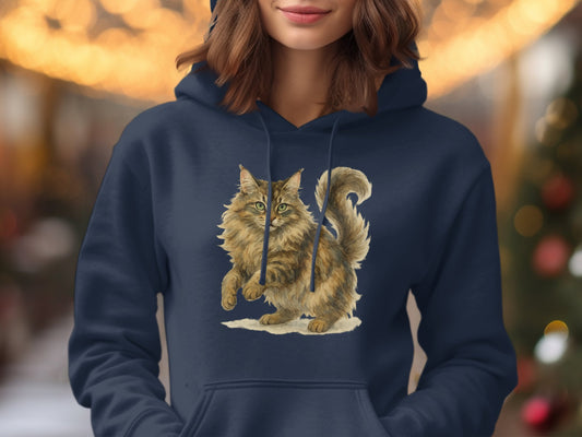 Cute Cat Illustration on Navy Blue Hoodie product type