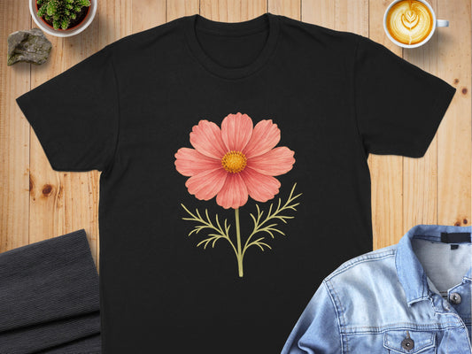 Floral Pink Blossom Graphic Black Tee Shirt product type