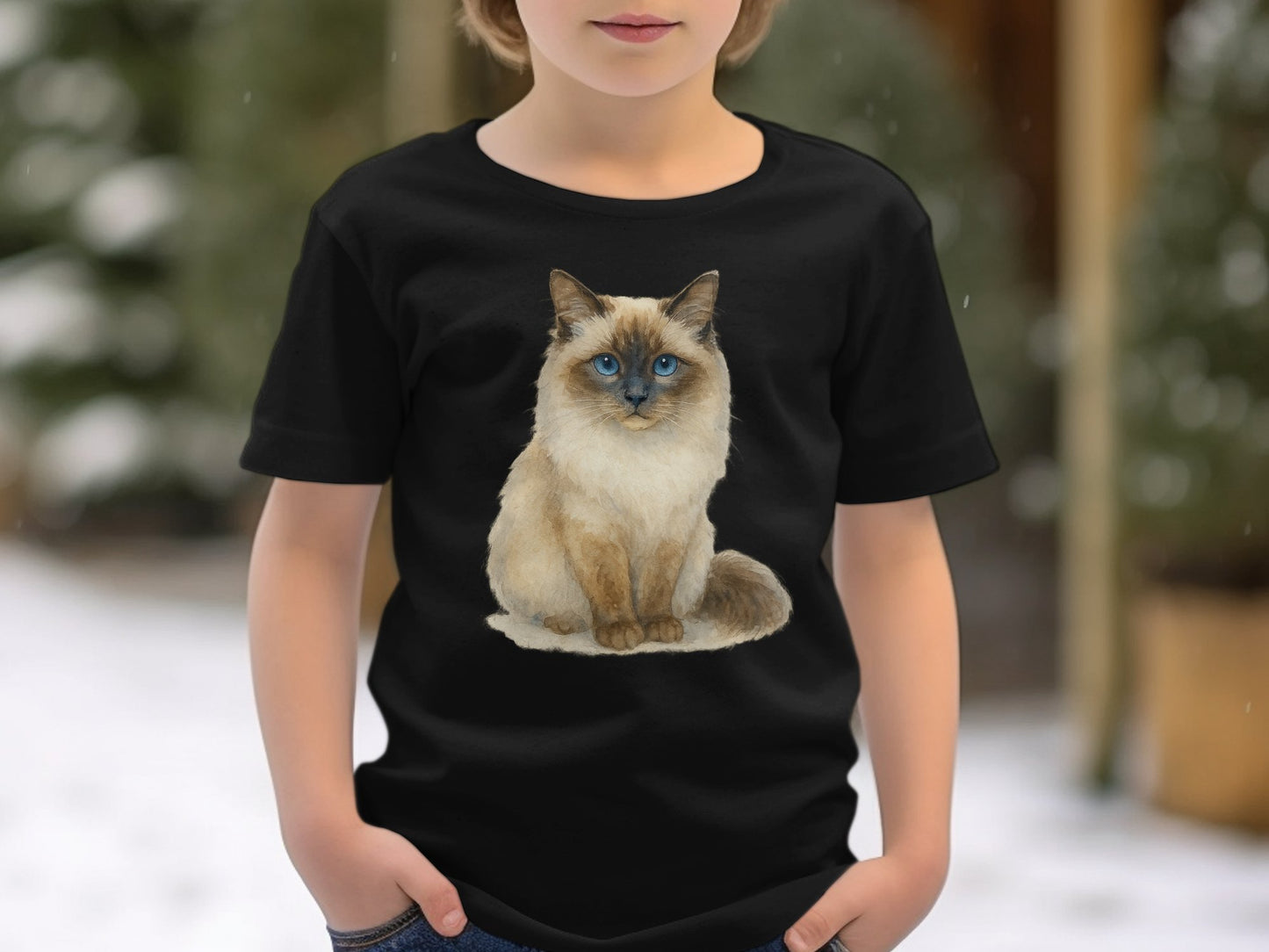 Cute Fluffy Blue Eyed Cat Design Kids T-Shirt product