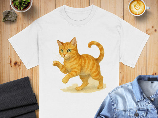 Playful Orange Cat Illustration Printed T-shirt product type