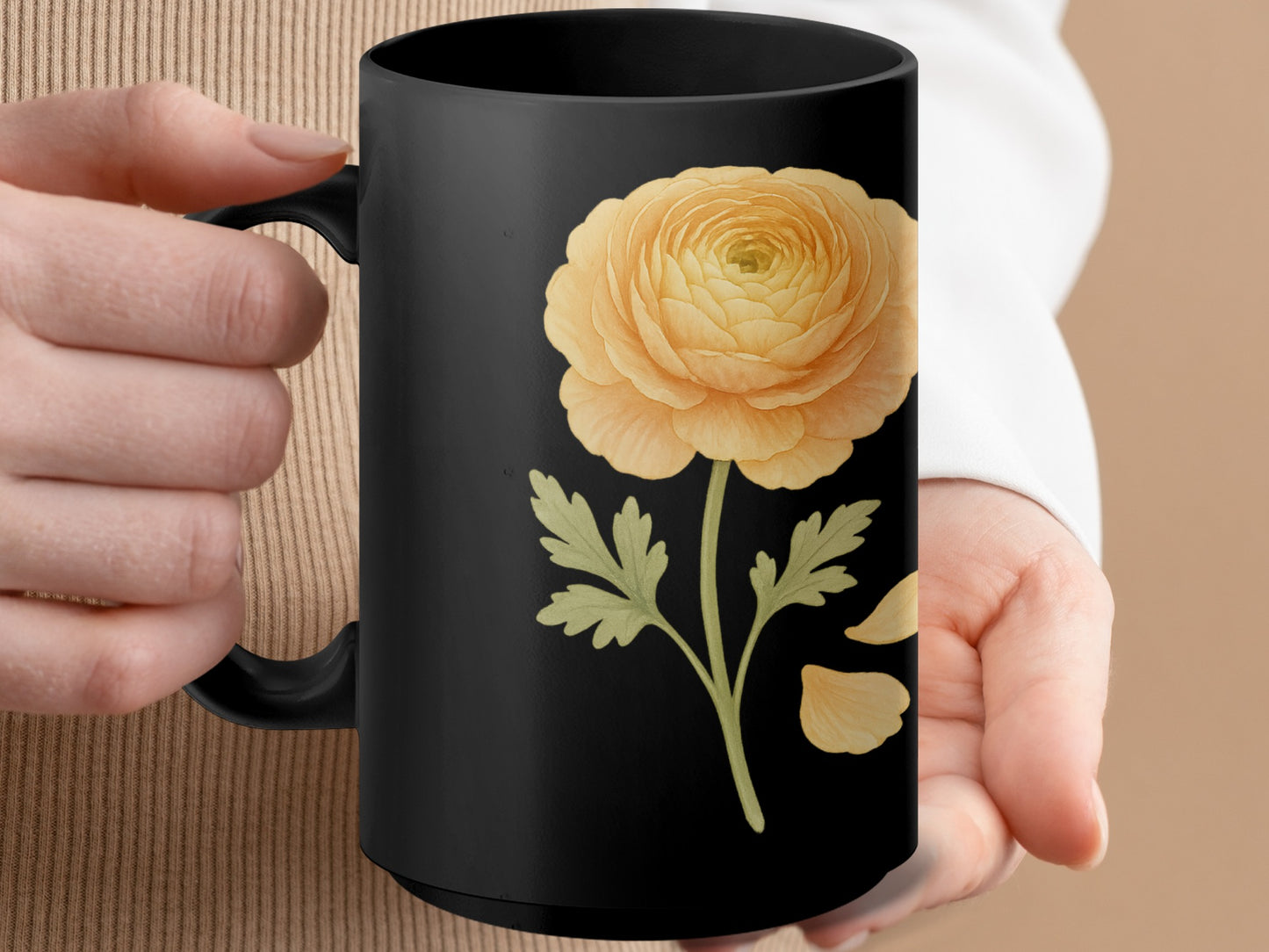 Yellow Flower on Black Background Mug product