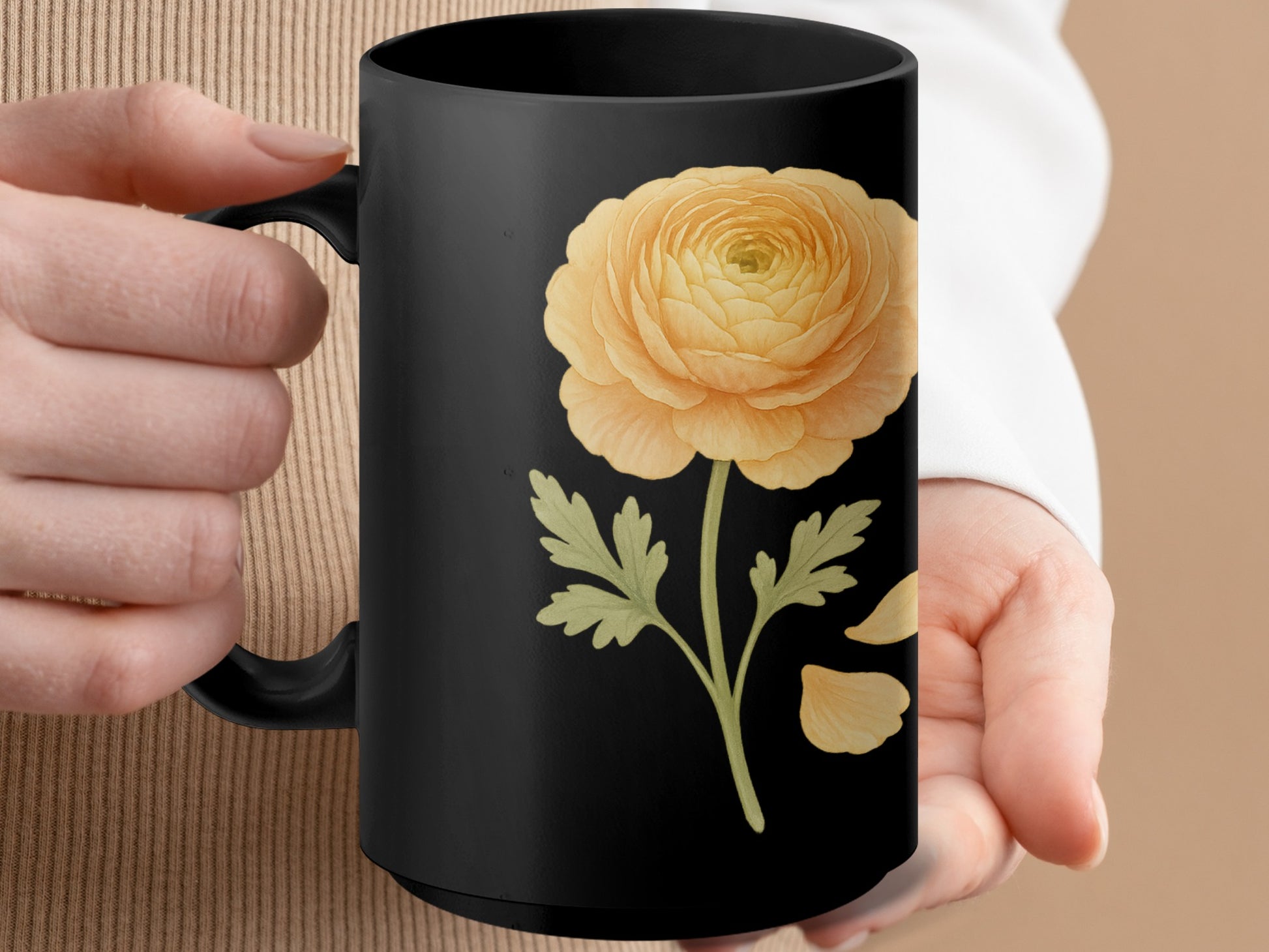 Yellow Flower on Black Background Mug product
