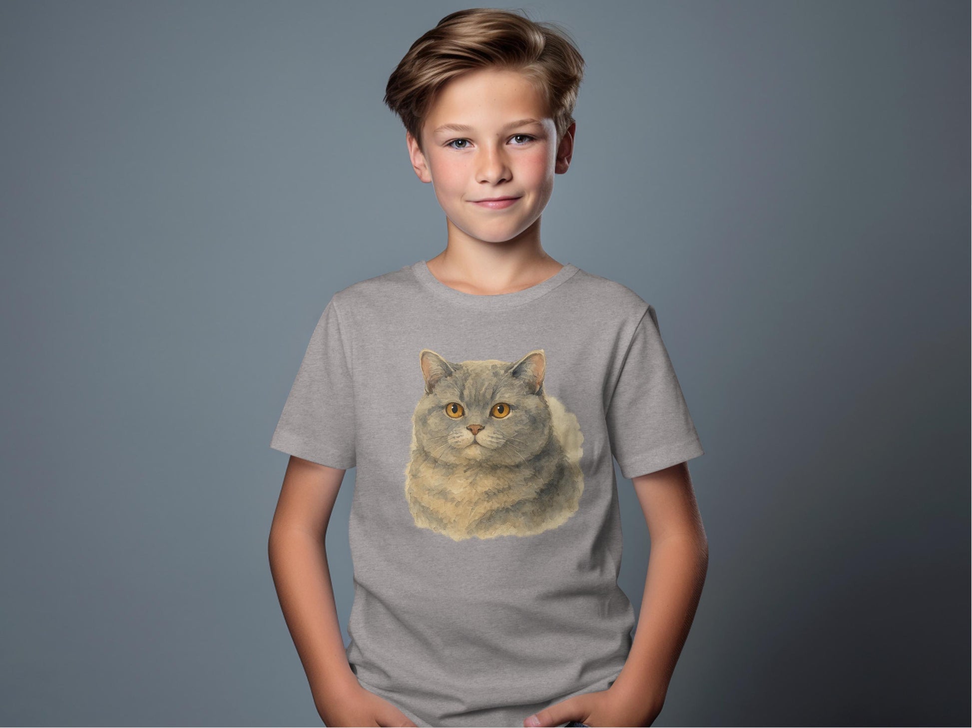 Grey T-Shirt with Realistic Cat Graphic product type
