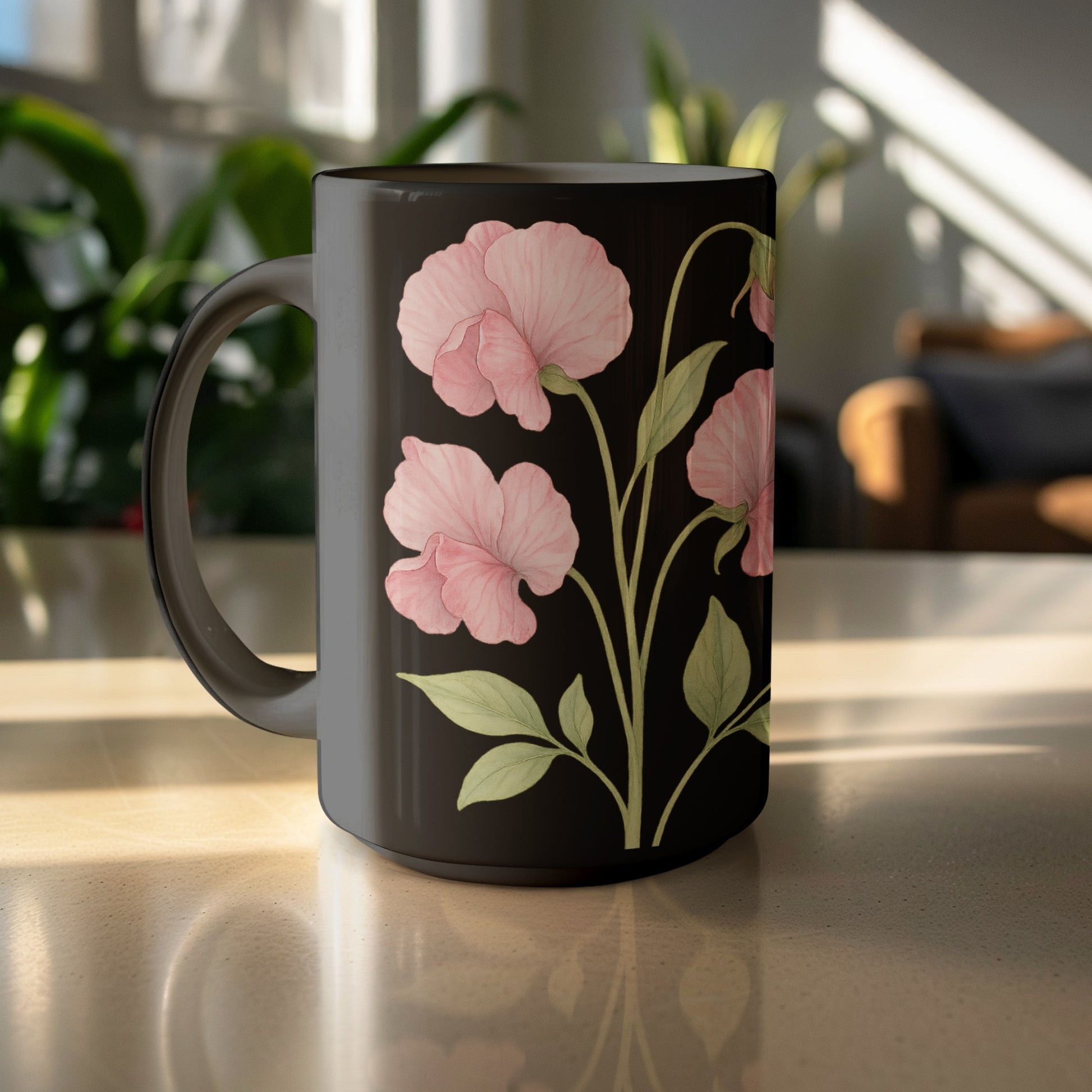 Elegant Floral Design on Black Coffee Mug product