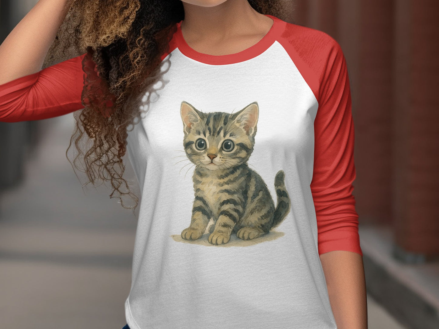 Cute Kitten Design Printed Red Sleeve Apparel product
