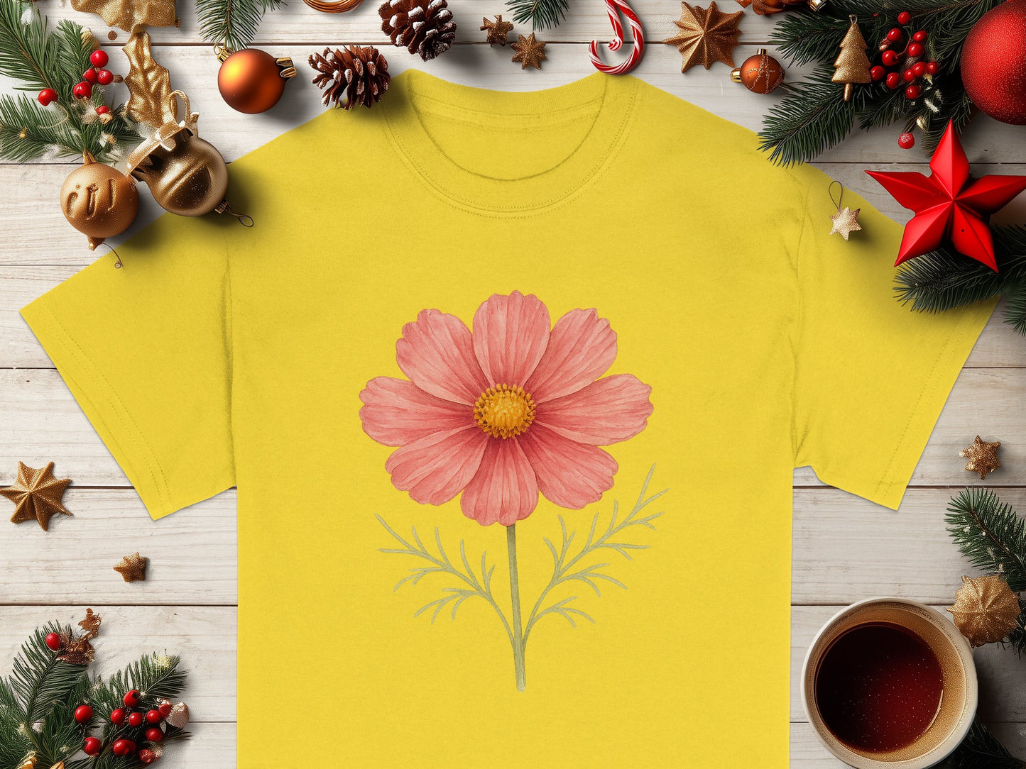 Beautiful Flower Design Yellow T-Shirt Unique Product