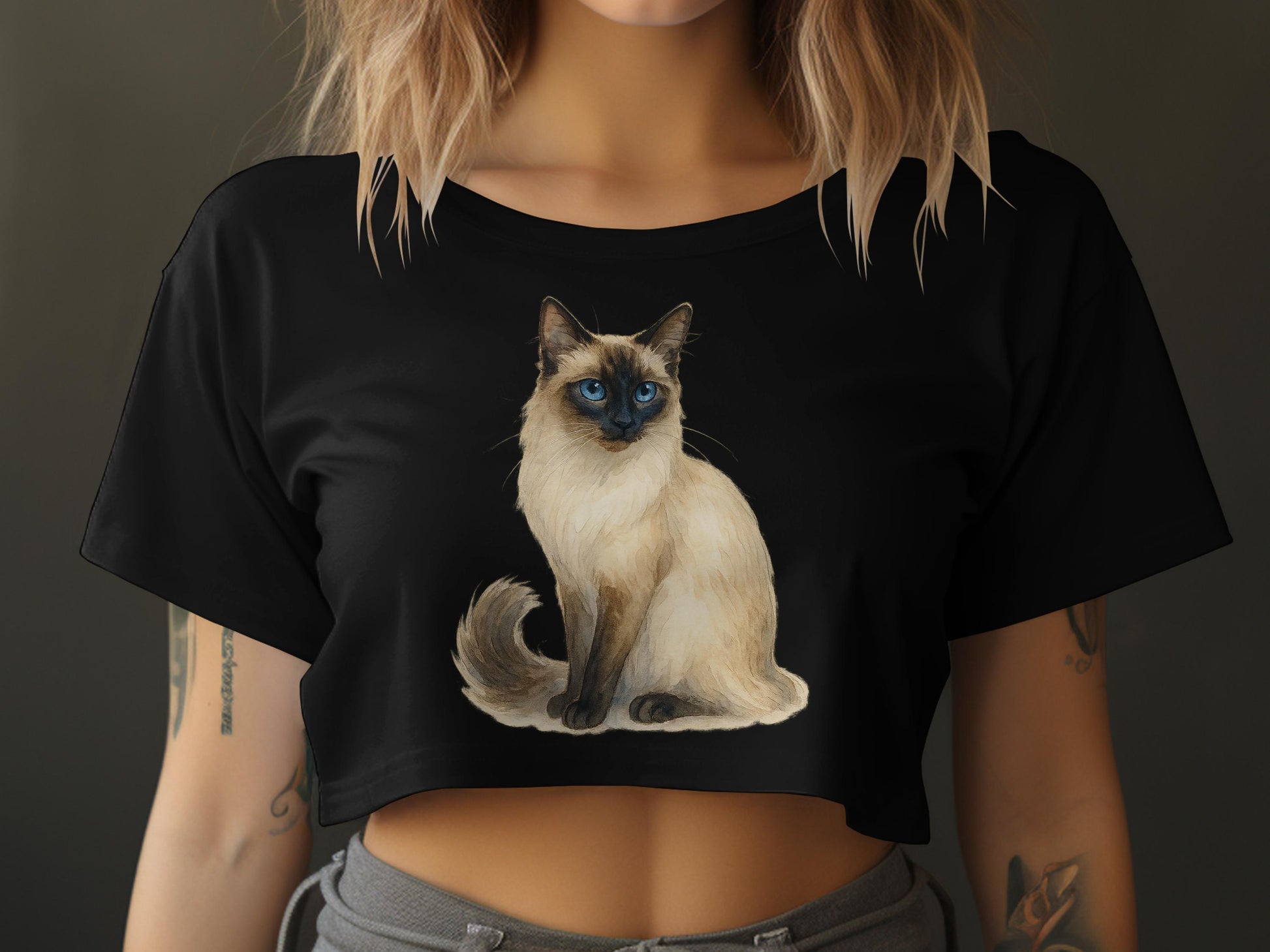 Elegant Blue-Eyed Cat Print Women's Crop Top product