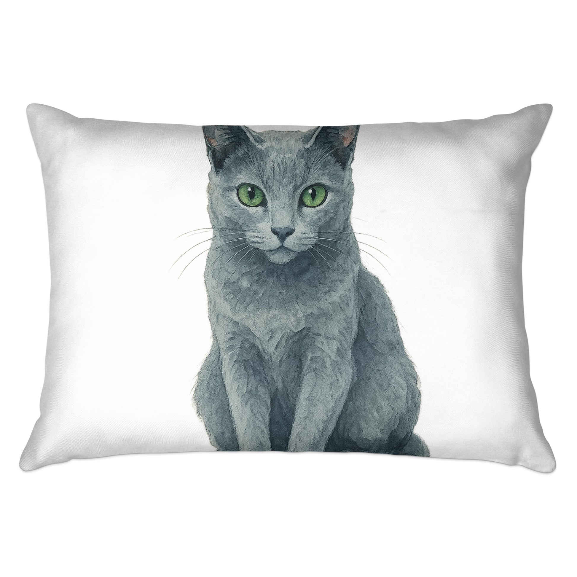 Green Eyed Gray Cat Illustration Pillow product type