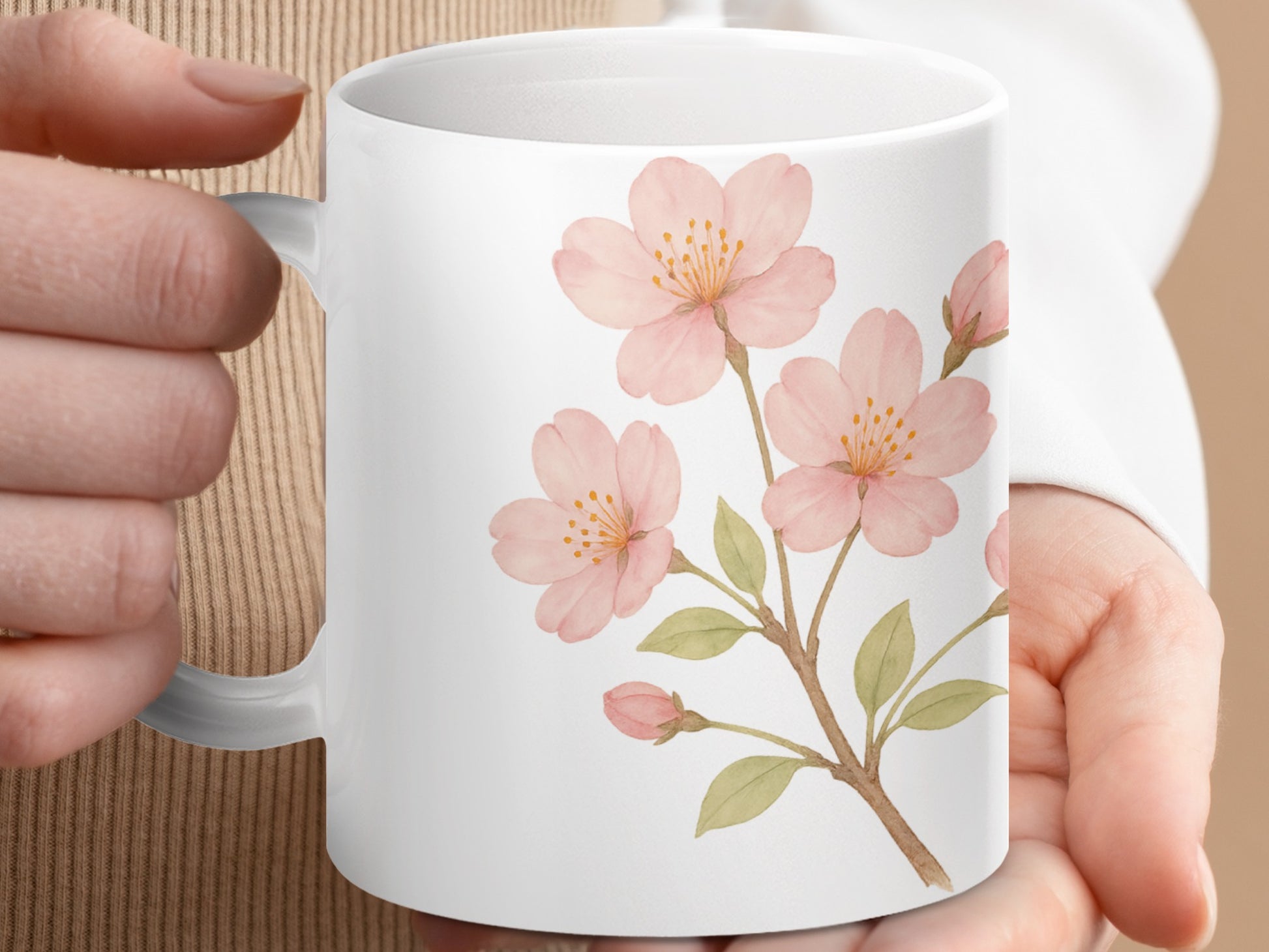 Delicate Pink Flower Design on White Mug product