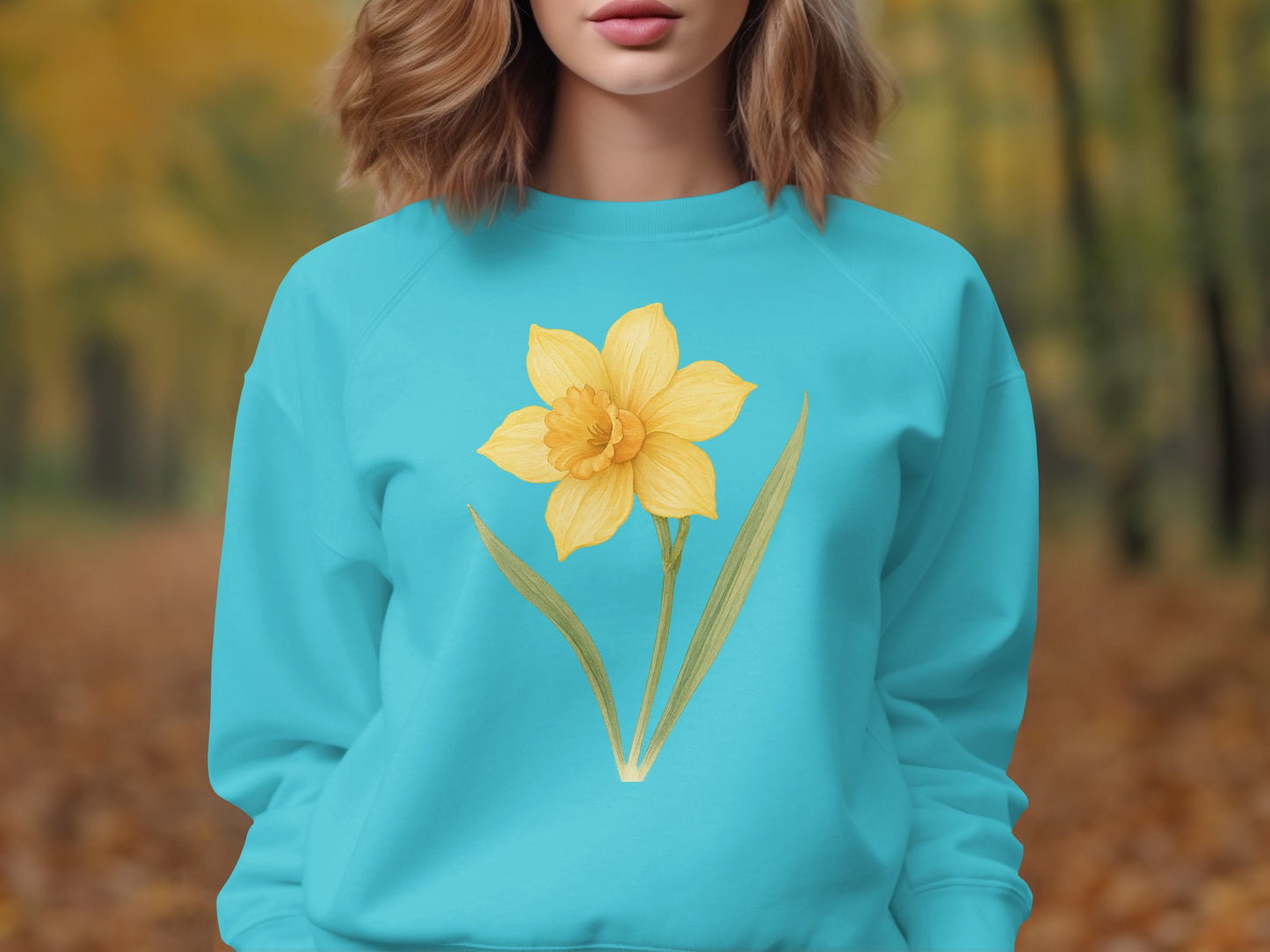 Bright Blue Sweatshirt with Yellow Flower Design product