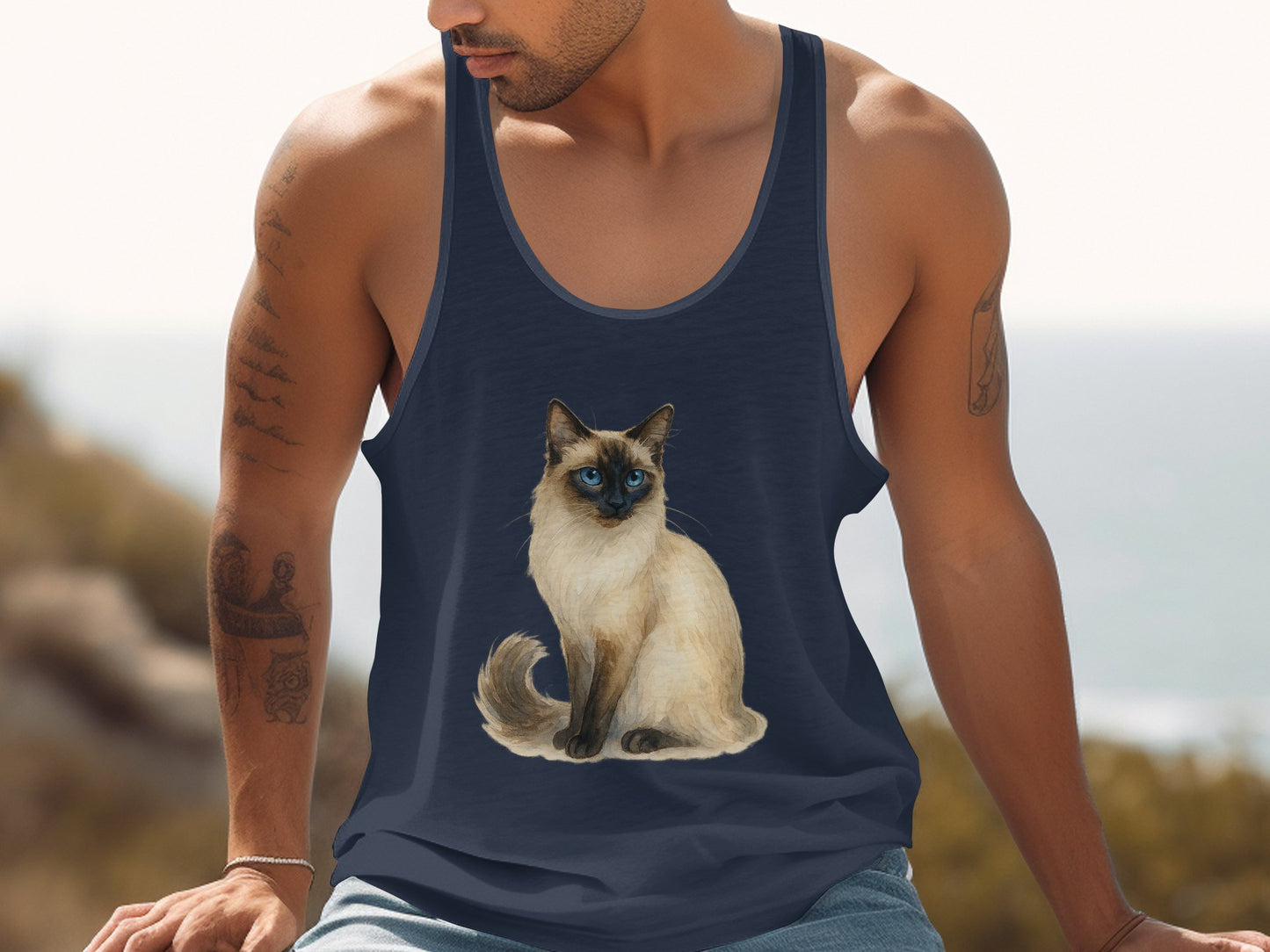 Siamese Cat Graphic Deep Blue Unisex Tank Top product
