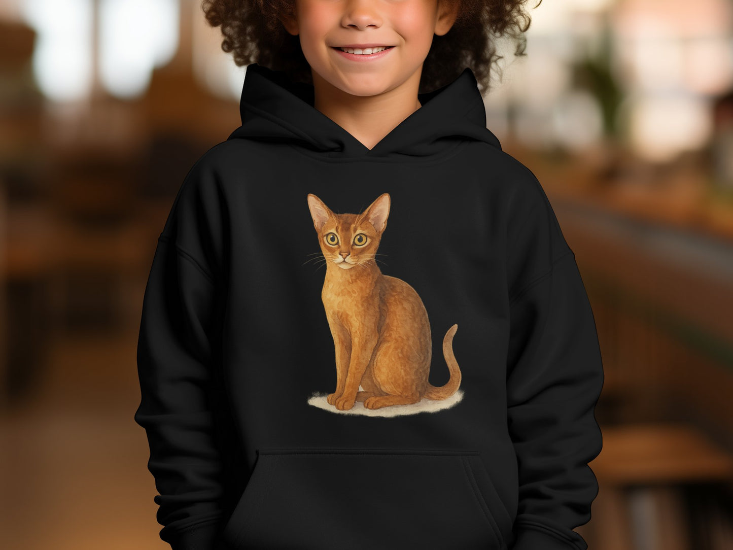 Cute Cat Design Black Hoodie Perfect for Kids product